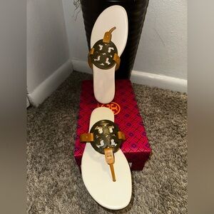 Tory Burch White and Brown Sandals